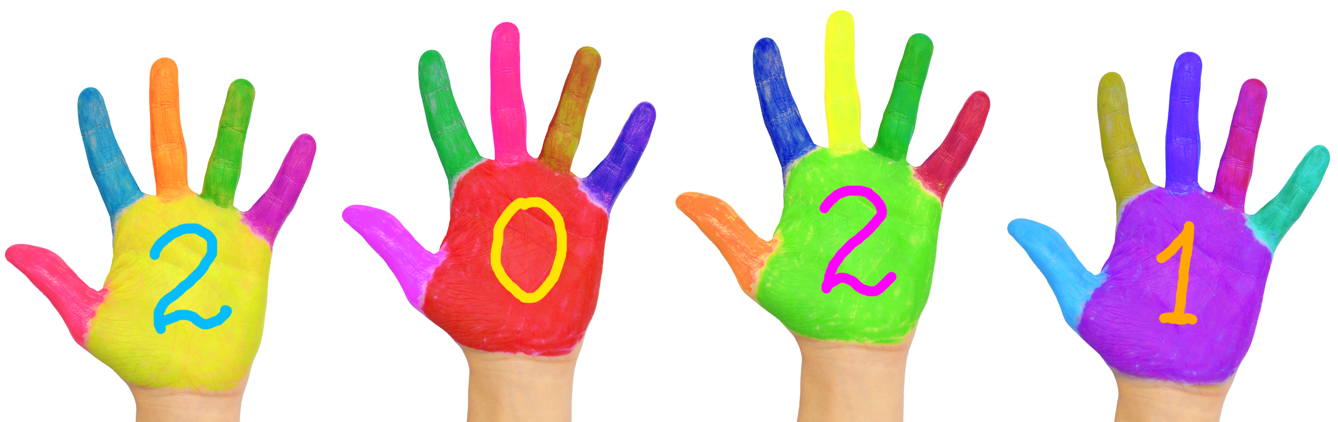 Image of painted hands with 2021; Shutterstock.